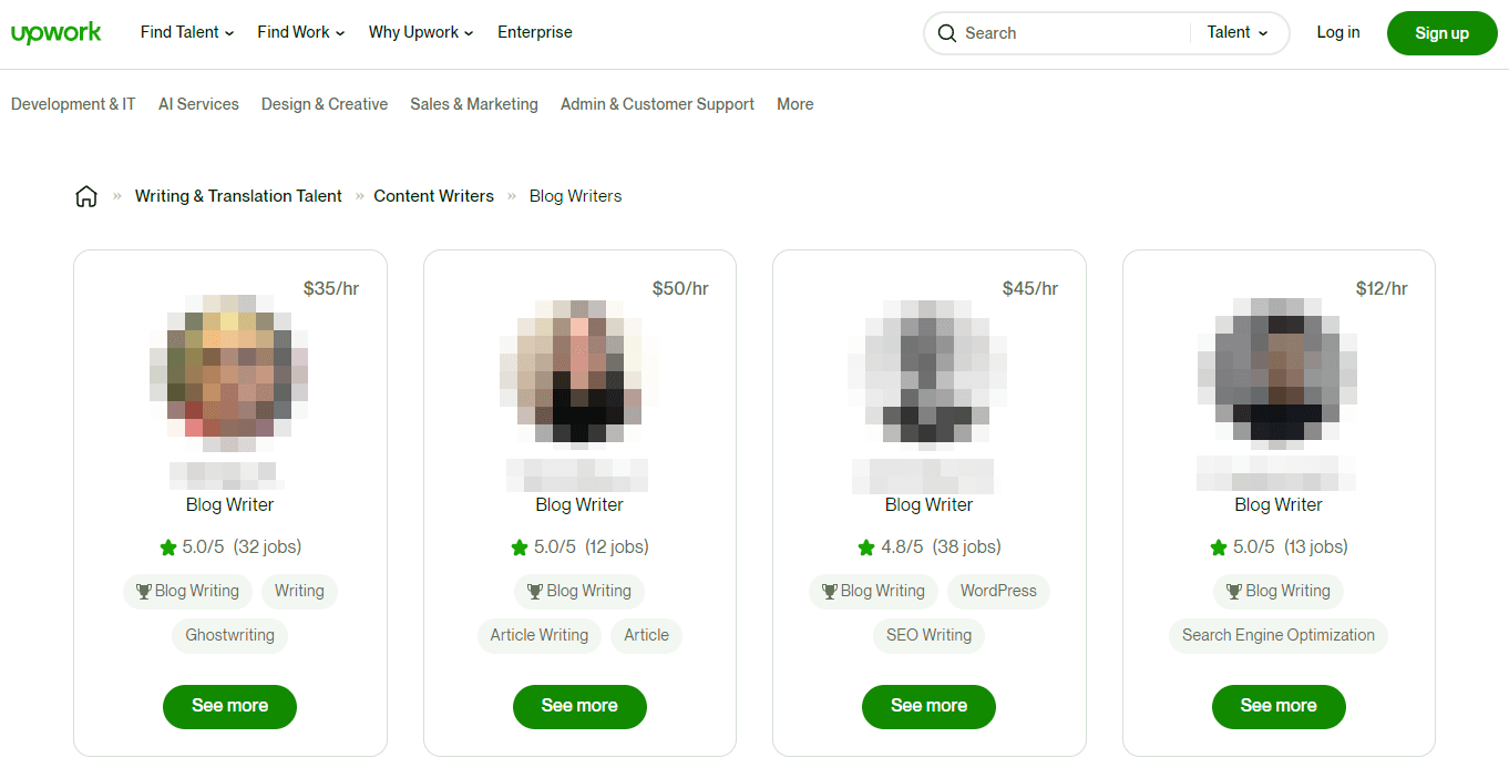 Freelance blog writers on Upwork