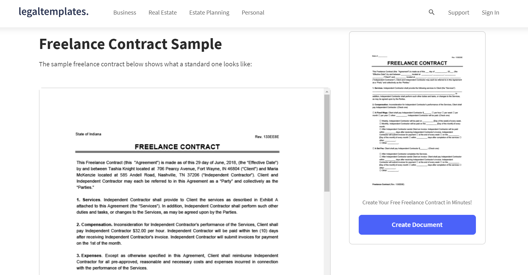 A template for creating a freelancer contract.